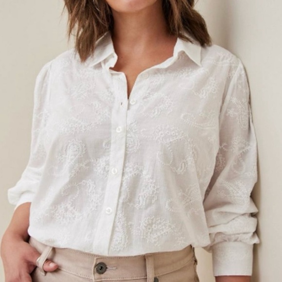 NWT Torrid White Embroidered Long Sleeve Cotton Button Up Shirt 3X - Picture 1 of 10